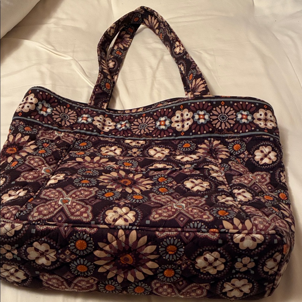 Vera Bradley Quilted Plum Floral Tote with Cream and Orange Accents